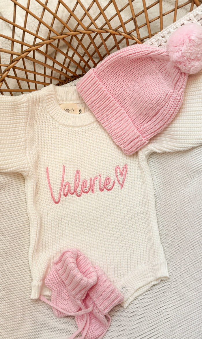 Personalized Knit Romper Bundle - Vanilla & Rose - Organic Cotton