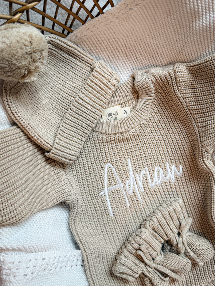 Personalized Chunky Knit Romper Bundle - Chocolate | Organic Cotton