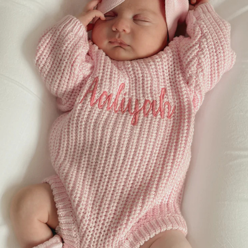 Personalized Rose Knit Romper Bundle - 100 % Organic Cotton -