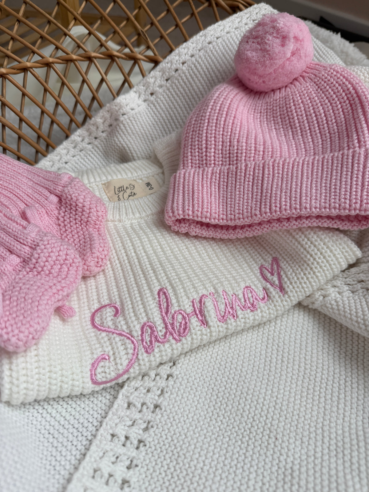 Personalized Knit Romper Bundle - Vanilla & Rose - Organic Cotton