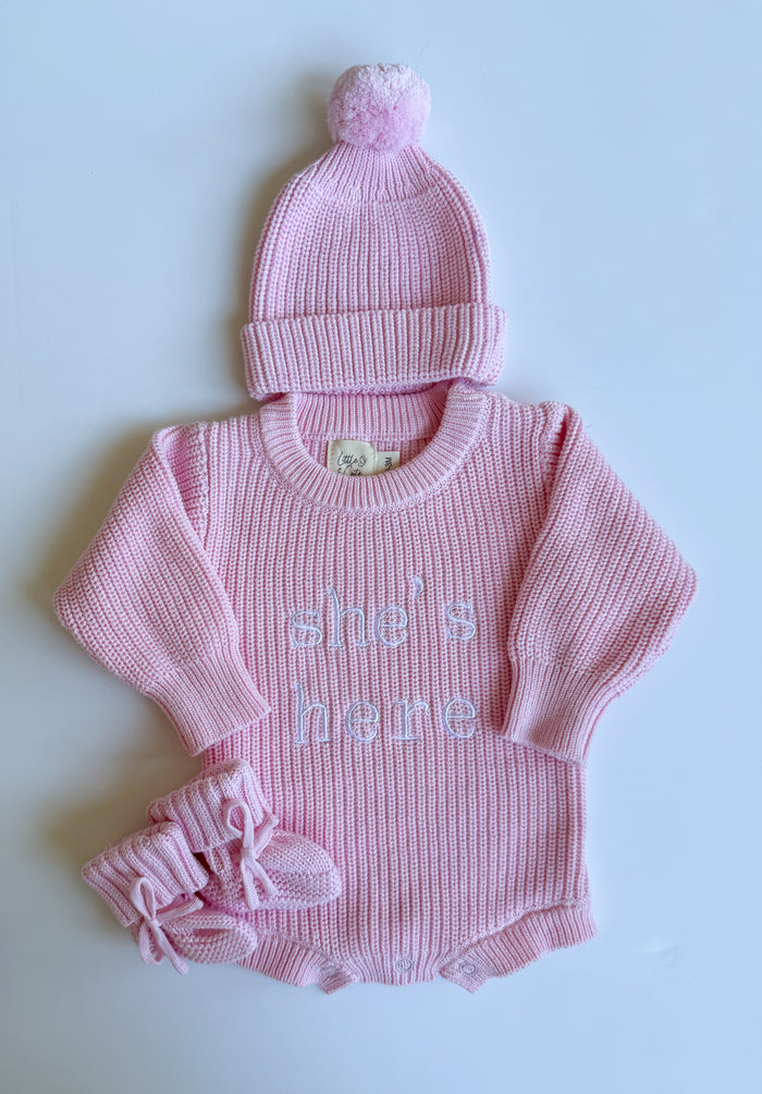 'She's Here' Announcement  Bundle - Rose -  100% Organic Cotton - 50% off applied at checkout