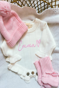 Personalized Ruffled Romper Bundle - Vanilla & Rose - Organic Cotton
