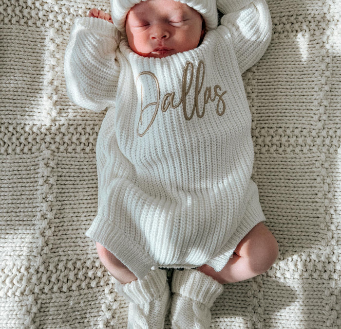 Personalized Knit Romper Bundle - Vanilla - 100% Organic Cotton