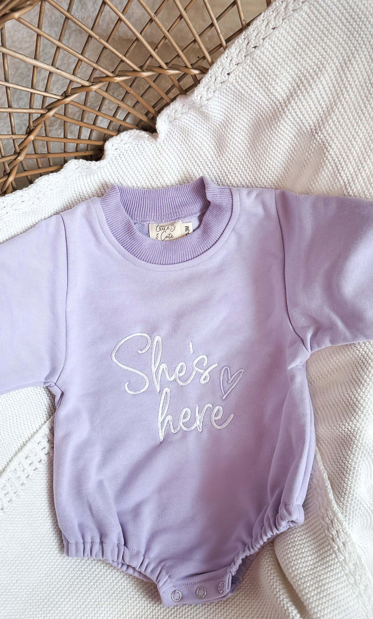 “She’s here” lilac romper