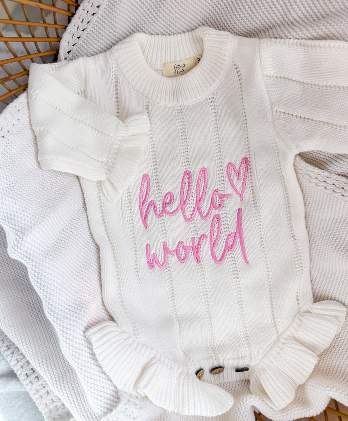 Hello World white frilled romper