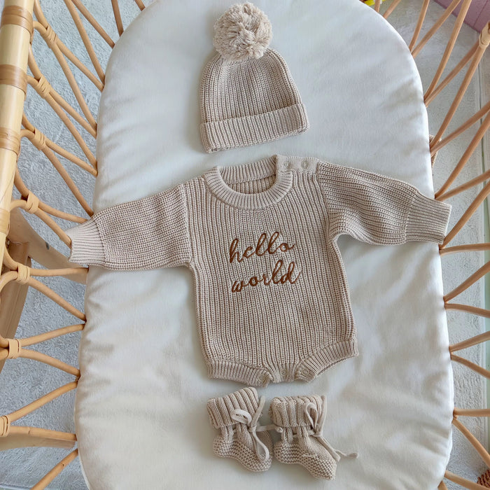 'Hello World' Announcement Bundle - Almond - 100% Organic Cotton -