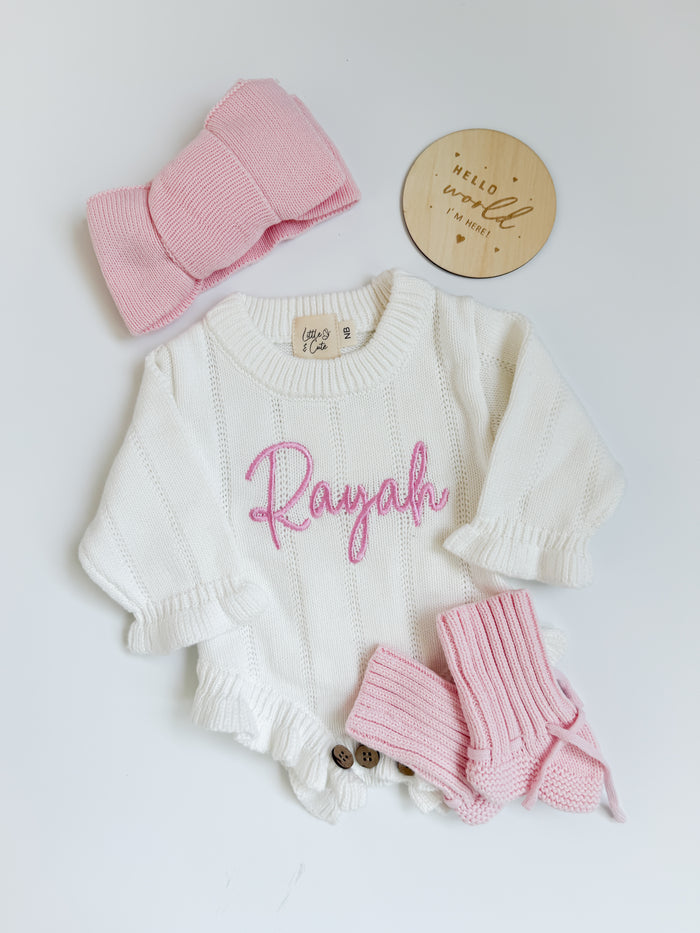 Personalized Ruffled Romper Bundle - Vanilla & Rose - Organic Cotton