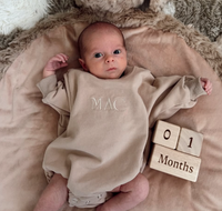 Personalized Long sleeve Romper -Milk Chocolate - 100% Organic Cotton  |