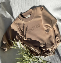 Personalized Long sleeve Romper -Milk Chocolate - 100% Organic Cotton  |