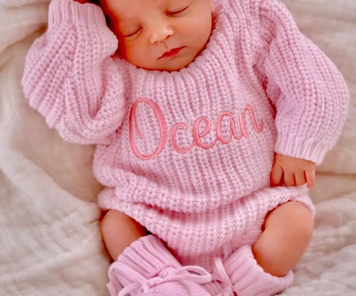 Personalized Rose Knit Romper - Organic Cotton -